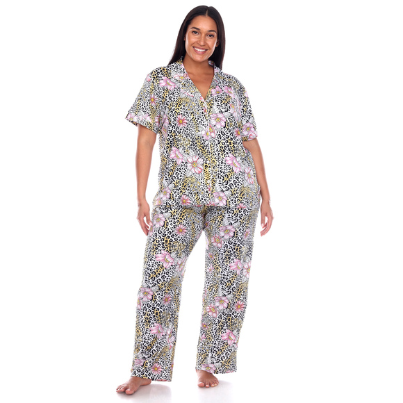 Plus Size Short Sleeve & Pants Tropical Pajama Set - Picture 1 of 5